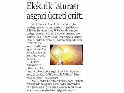ELEKTRİK FATURASI ASGARİ ÜCRETİ ERİTTİ (YENİ GÜN)