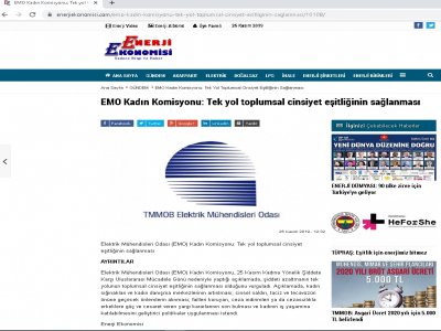 EMO KADIN KOMİSYONU: TEK YOL TOPLUMSAL CİNSİYET EŞİTLİĞİNİN SAĞLANMASI (ENERJİEKONOMİSİ.COM)
