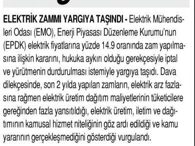 ELEKTRİK ZAMMI YARGIYA TAŞINDI (ÖNDER)