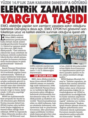 ELEKTRİK ZAMLARINI YARGIYA YAŞIDI (SÖZCÜ)