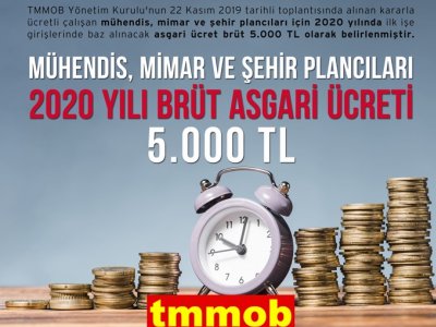 MÜHENDİS, MİMAR VE ŞEHİR PLANCILARI İÇİN 2020 YILI ASGARİ ÜCRETİ 5000 TL OLARAK BELİRLENDİ