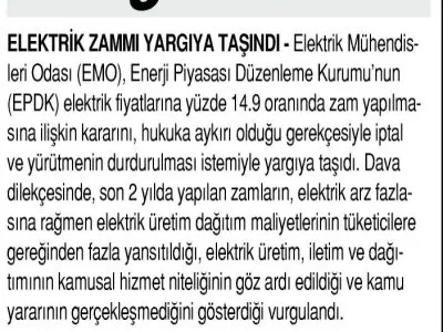 ELEKTRİK ZAMMI YARGIYA TAŞINDI (ÖNDER)