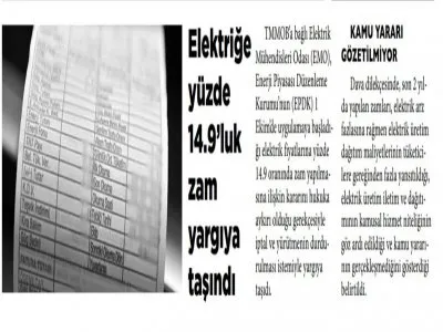 ELEKTRİĞE YÜZDE 14.9 LUK ZAM YARGIYA TAŞINDI (BİR YOL)