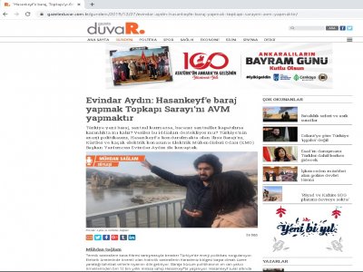 EVİNDAR AYDIN: HASANKEYFE BARAJ YAPMAK TOPKAPI SARAYINI AVM YAPMAKTIR (GAZETEDUVAR.COM.TR)