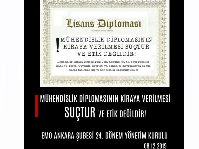 MÜHENDİSLİK DİPLOMASININ KİRAYA VERİLMESİ SUÇTUR VE ETİK DEĞİLDİR!