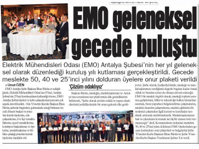 EMO GELENEKSEL GECEDE BULUŞTU (AKDENİZ MANŞET - 31.12.2019)