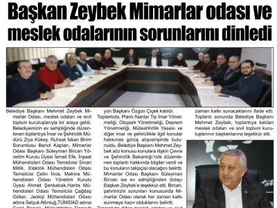 BAŞKAN ZEYBEK MİMARLAR ODASI VE MESLEK ODALARININ SORUNLARINI DİNLEDİ (KADINANA GAZETESİ, 13.01.2020)