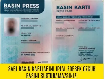 EMO ANKARA ŞUBESİ YÖNETİM KURULU TARAFINDAN 25 OCAK 2020 TARİHİNDE GERÇEKLEŞTİRİLEN SARI BASIN KARTLARINI İPTAL EDEREK ÖZGÜR BASINI SUSTURAMAZSINIZ!BAŞLIKLI BASIN AÇIKLAMASI