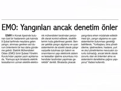 EMO: YANGINLARI ANCAK DENETİM ÖNLER (DOKUZ EYLÜL GAZETESİ)