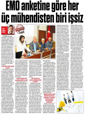 EMO ANKETİNE GÖRE HER ÜÇ MÜHENDİSTEN BİRİ İŞSİZ (ZAFER)