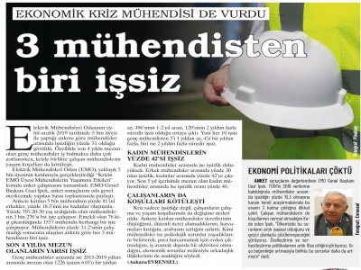 EKONOMİK KRİZ MÜHENDİSİ DE VURDU (GÜNLÜK EVRENSEL)