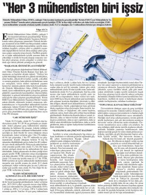 `HER 3 MÜHENDİSTEN BİRİ İŞSİZ` (BAŞKENT GAZETESİ)