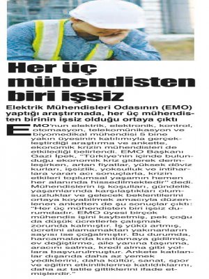 HER ÜÇ MÜHENDİSTEN BİRİ İŞSİZ (GAZETE GERÇEK)