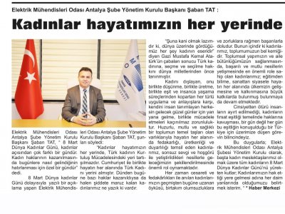 KADINLAR HAYATIMIZIN HER YERİNDE (TOROS GAZETESİ - 06.03.2020)