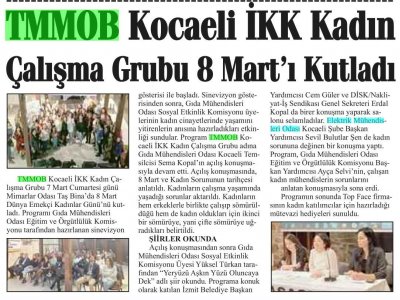 YENİ HABER : TMMOB KOCAELİ IKK KADIN ÇALIŞMA GRUBU 8 MARTI KUTLADI