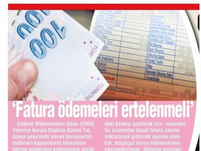 FATURA ÖDEMELERİ ERTELENMELİ (HİLAL - 20.03.2020)