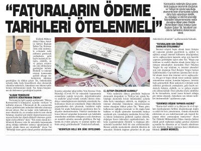FATURALARIN ÖDEME TARİHLERİ ERTELENMELİ (ANTALYA SON HABER - 20.03.2020)