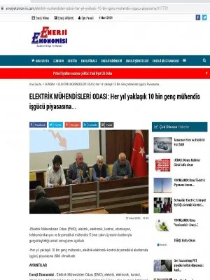 ELEKTRİK MÜHENDİSLERİ ODASI: HER YIL YAKLAŞIK 10 BİN GENÇ MÜHENDİS İŞGÜCÜ PİYASASINA... (ENERJİEKONOMİSİ.COM)