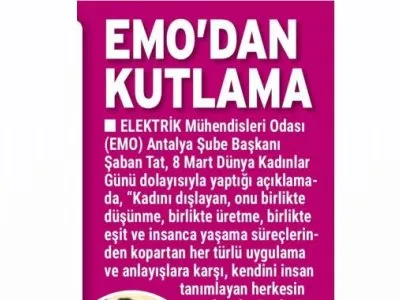 EMO`DAN DÜNYA KADINLAR GÜNÜ KUTLAMASI (ANTALYA KÖRFEZ - 05.03.2020)
