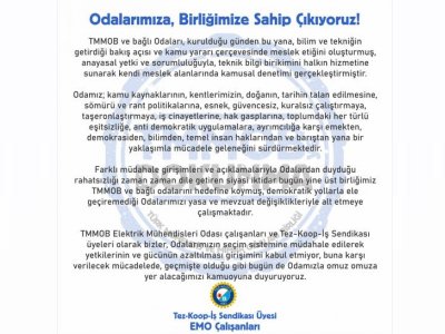 EMO ÇALIŞANLARI: ODALARIMIZA, BİRLİĞİMİZE SAHİP ÇIKIYORUZ!