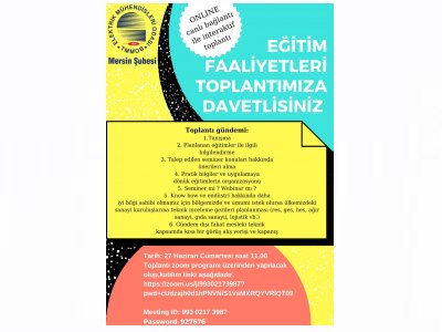 EMO MERSİN ŞUBE EĞİTİM FAALİYETLERİ TOPLANTIMIZA TÜM ÜYELERİMİZ DAVETLİDİR.
