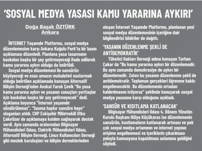 BİLİŞİM ÖRGÜTLERİ: SOSYAL MEDYA YASASI KAMU YARARINA AYKIRI (GÜNLÜK EVRENSEL)
