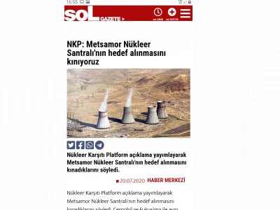 NKP: METSAMOR NÜKLEER SANTRALI`NIN HEDEF ALINMASINI KINIYORUZ (SOL.ORG.TR)