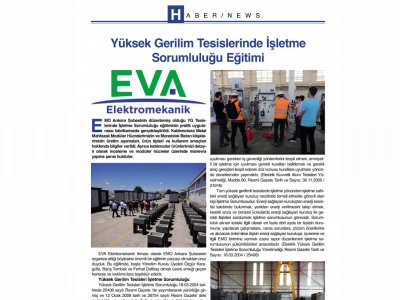 YÜKSEK GERİLİM TESİSLERİNDE İŞLETME SORUMLULUĞU EĞİTİMİ (ELEKTRİK DÜNYASI, 29.07.2020)