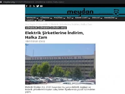 ELEKTRİK ŞİRKETLERİNE İNDİRİM, HALKA ZAM (MEYDAN.ORG)