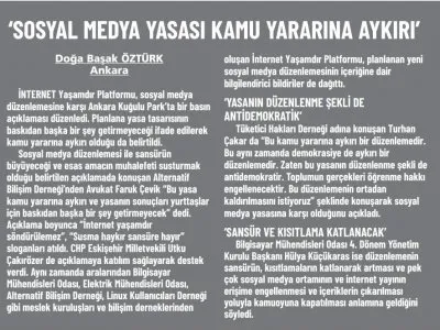 BİLİŞİM ÖRGÜTLERİ: SOSYAL MEDYA YASASI KAMU YARARINA AYKIRI (GÜNLÜK EVRENSEL)