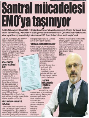 SANTRAL MÜCADELESİ EMOYA TAŞINIYOR   (GAZETE GERÇEK)