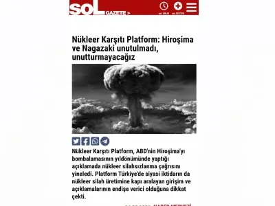 NÜKLEER KARŞITI PLATFORM: HİROŞİMA VE NAGAZAKİ UNUTULMADI, UNUTTURMAYACAĞIZ (SOL.ORG.TR)