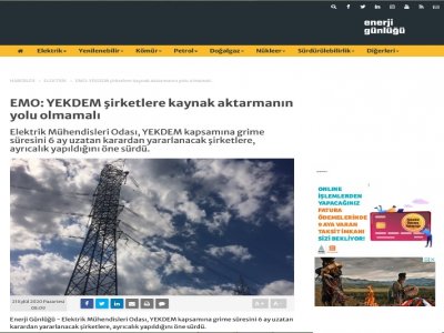 EMO: YEKDEM ŞİRKETLERE KAYNAK AKTARMANIN YOLU OLMAMALI