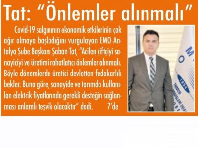 TAT: `ÖNLEMLER ALINMALI!` (ANTALYA SON HABER - 24.09.2020)