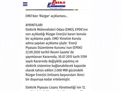 EMO`DAN `RÜZGAR` AÇIKLAMASI! (ENERJİEKONOMİSİ.COM)