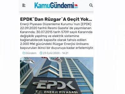 EPDK`DAN RÜZGAR`A GEÇİT YOK(KAMUGUNDEMİ.COM)
