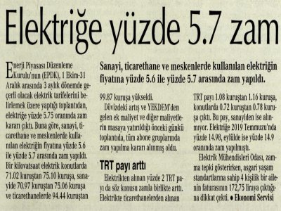 ELEKTRİĞE 5.7`LİK ZAM CEP YAKACAK (CUMHURİYET)
