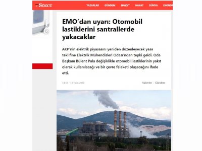 EMODAN UYARI: OTOMOBİL LASTİKLERİNİ SANTRALLERDE YAKACAKLAR (SOZCU.COM.TR)