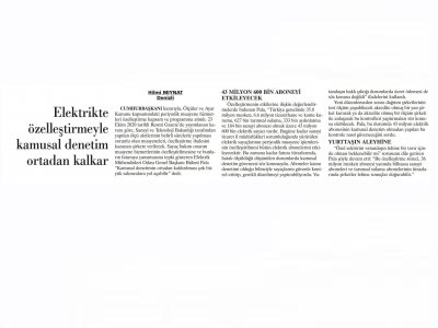 ELEKTRİKTE ÖZELLEŞTİRMEYLE KAMUSAL DENETİM ORTADAN KALKAR (GÜNLÜK EVRENSEL)