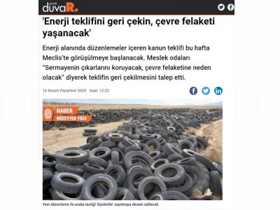 `ENERJİ TEKLİFİNİ GERİ ÇEKİN, ÇEVRE FELAKETİ YAŞANACAK` (GAZETEDUVAR.COM,TR)