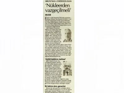 `NÜKLEERDEN VAZGEÇİLMELİ` (CUMHURİYET)