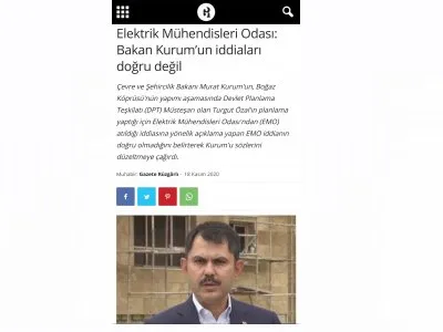 ELEKTRİK MÜHENDİSLERİ ODASI: BAKAN KURUMUN İDDİALARI DOĞRU DEĞİL (GAZETERUZGARLI.COM)