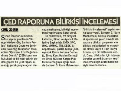 ÇED RAPORUNA BİLİRKİŞİ İNCELEMESİ (CUMHURİYET)