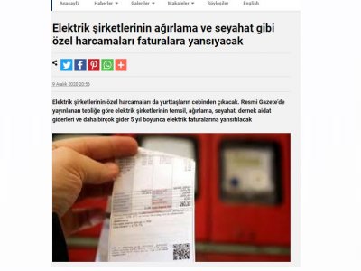 ELEKTRİK ŞİRKETLERİNİN AĞIRLAMA VE SEYAHAT GİBİ ÖZEL HARCAMALARI FATURALARA YANSIYACAK (SENDİKA.ORG)