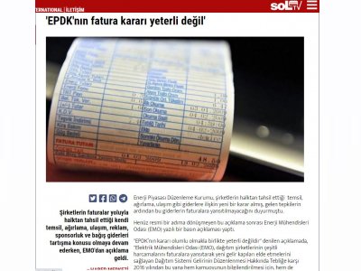 `EPDK`NIN FATURA KARARI YETERLİ DEĞİL` (SOL.ORG.TR)