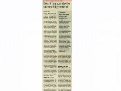 ELEKTRİK FATURALARINDAKİ HER KALEM ŞEFFAF GÖSTERİLMELİ (DÜNYA)