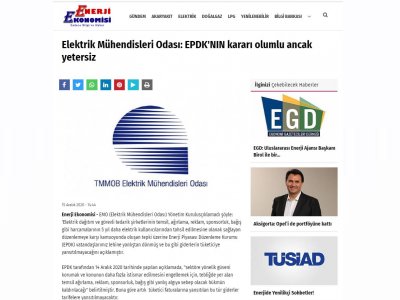 ELEKTRİK MÜHENDİSLERİ ODASI: EPDK`NIN KARARI OLUMLU ANCAK YETERSİZ (ENERJİEKONOMİSİ.COM)