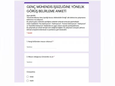 GENÇ MÜHENDİS İŞSİZLİĞİNE YÖNELİK GÖRÜŞ BELİRLEME ANKETİ DÜZENLENİYOR