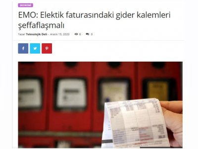 EMO: ELEKTİK FATURASINDAKİ GİDER KALEMLERİ ŞEFFAFLAŞMALI (BASİTAYRİNTİ.COM)