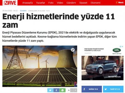 ENERJİ HİZMETLERİNDE YÜZDE 11 ZAM (KOCAELİZİRVE.COM)
